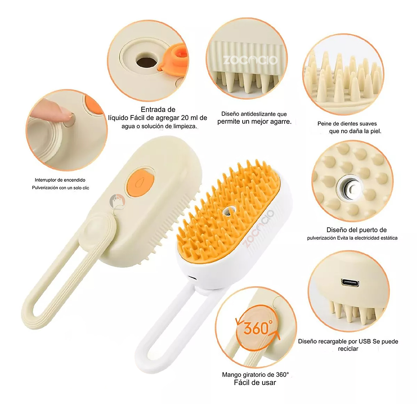 Vista 3 de Cepillo A Vapor Quita Pelos Para Mascota